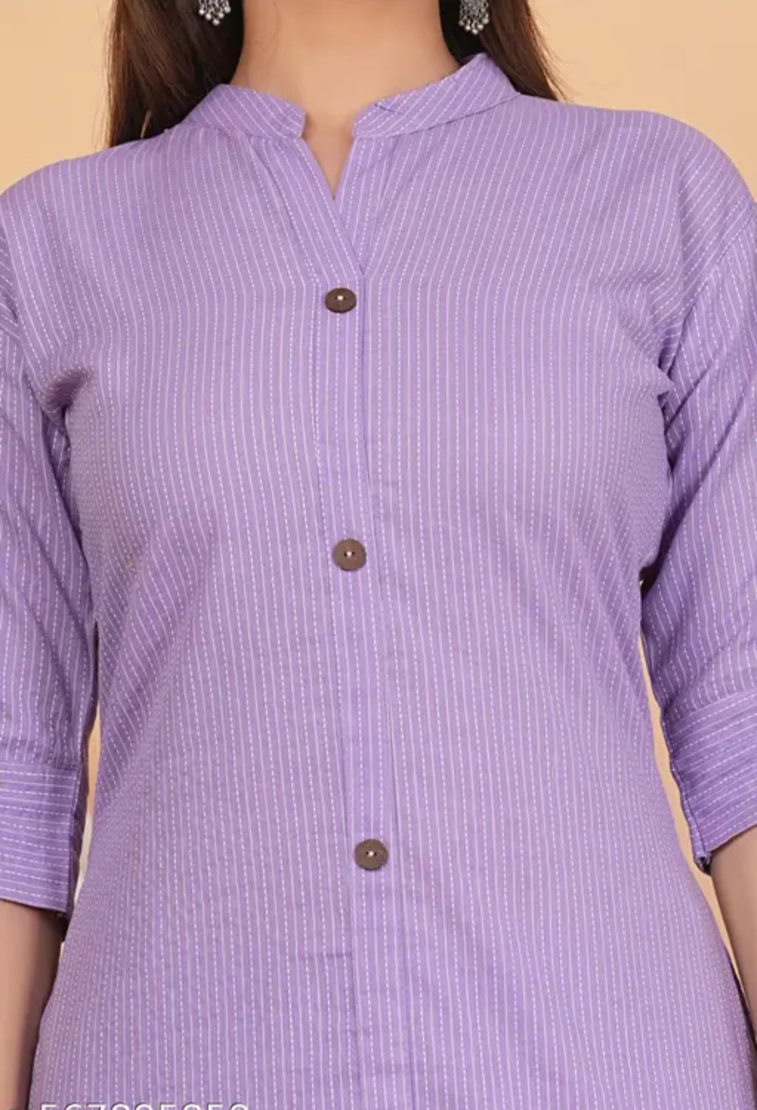 Women's Lavender Striped Cotton Coord Set | Button-Down Straight Kurta with Matching Pants | Elegant Daily & Office Wear