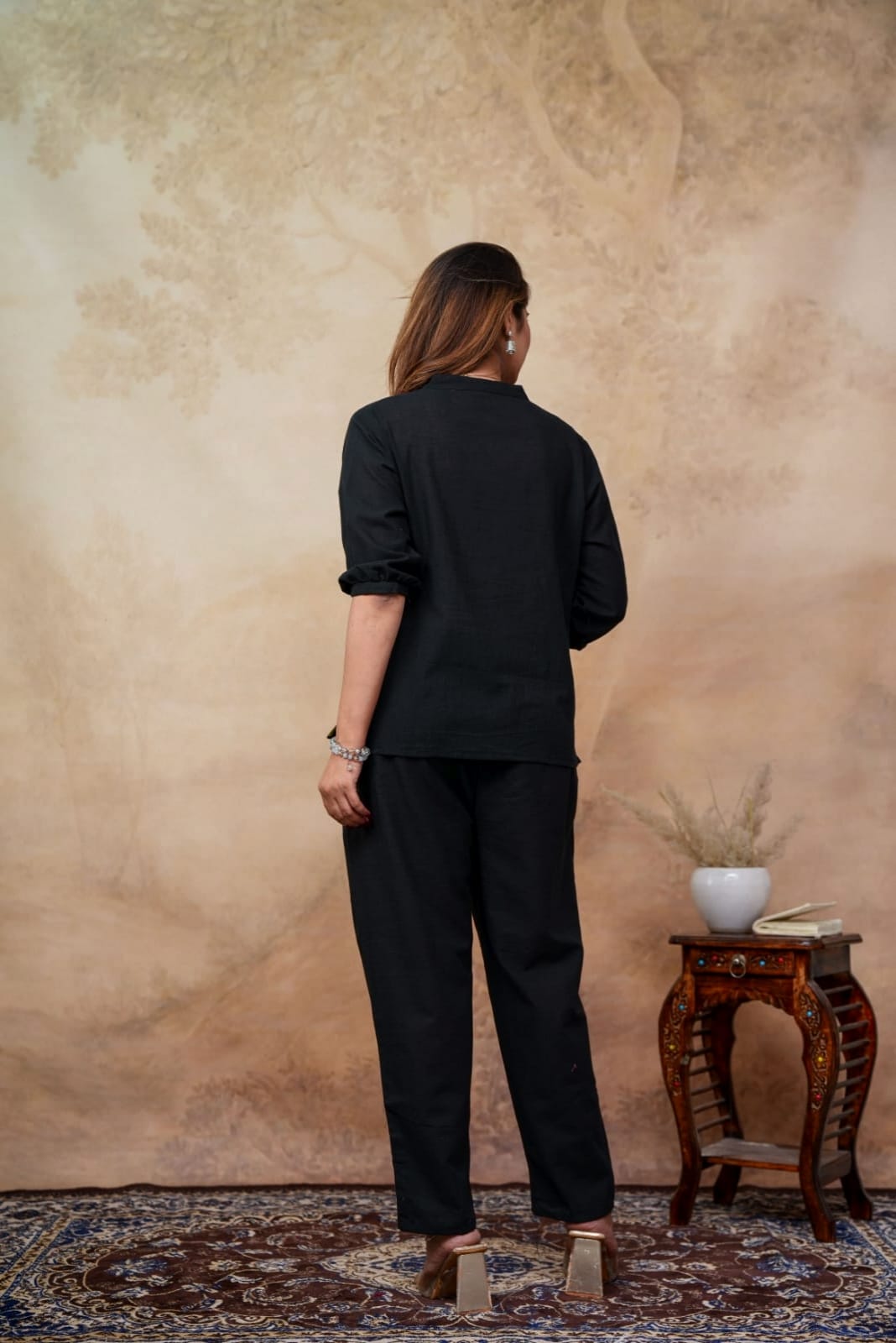 Black Deer Embroidered Co-ord Set for Women – Stylish Printed Top & Comfort Fit Pants