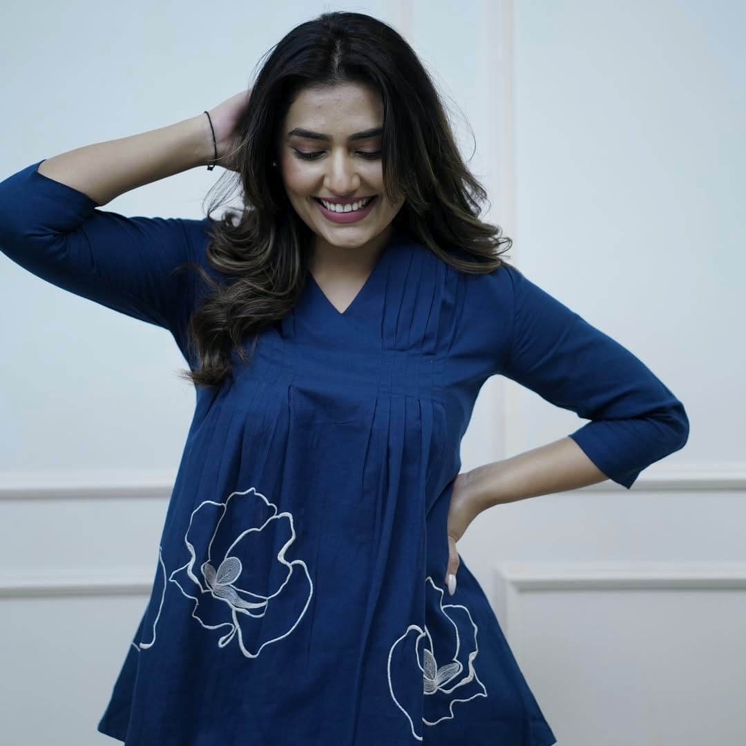 Navy Blue Embroidered Cotton Co-ord Set for Women | Stylish & Comfortable Daily Wear