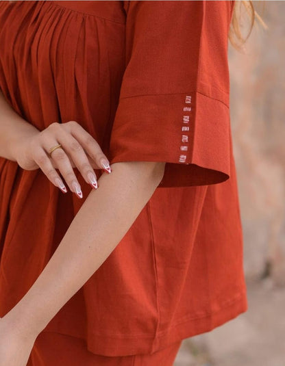 Rust Orange Flared Top & Straight Pant Co-ord Set for Women