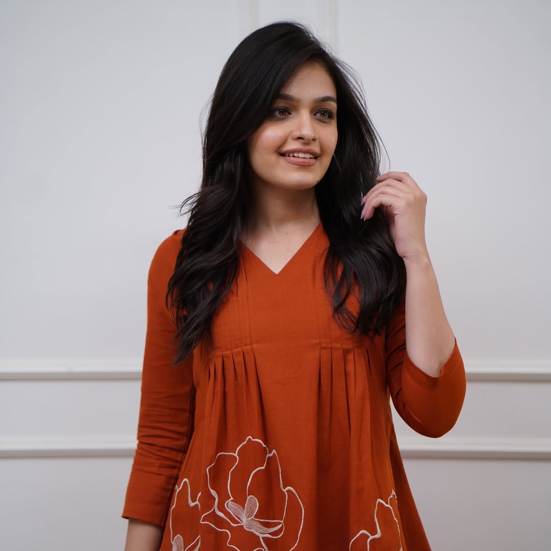 Rust Orange Embroidered Flared Top & Pant Co-ord Set for Women