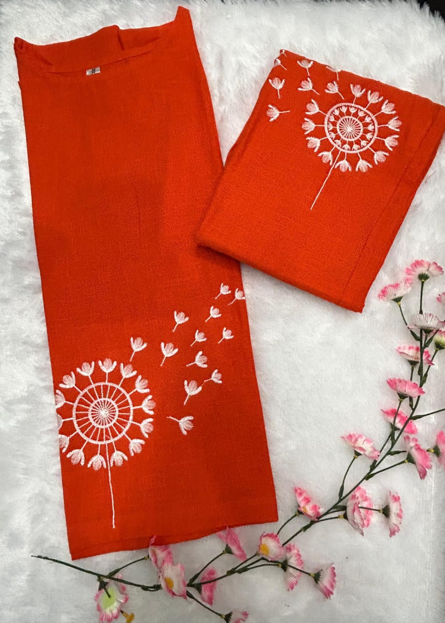 Rust Orange Dandelion Print Co-ord Set for Women | Short Top & Wide-Leg Pants