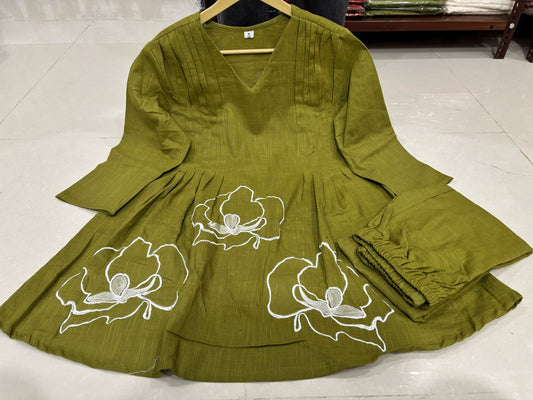 Mehendi Green Floral Embroidered Peplum Kurta Pant Co-ord Set for Women | Trendy Ethnic Wear