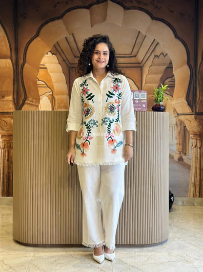 Off-White Embroidered Cotton Co-ord Set for Women | Elegant Casual Wear