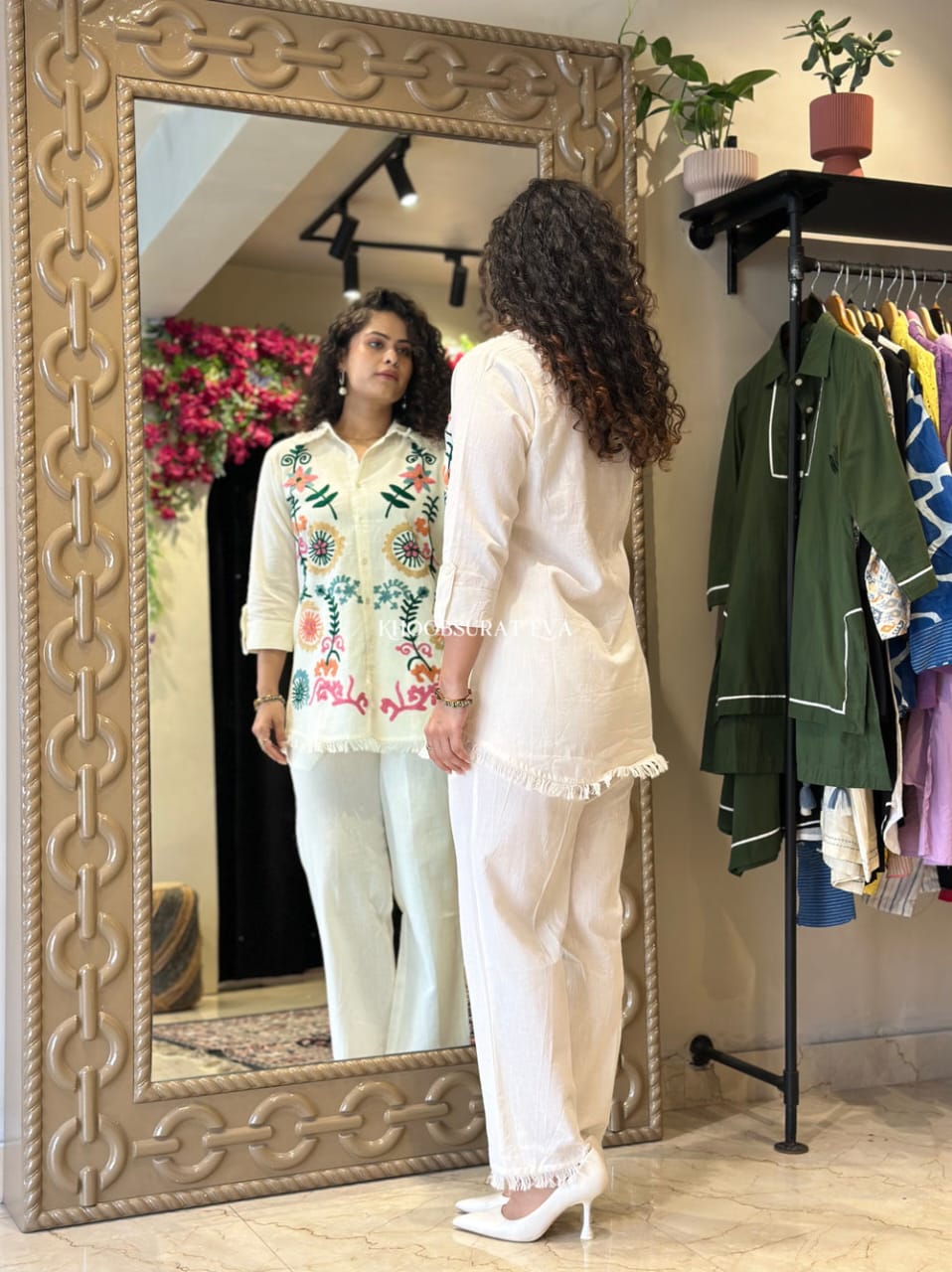 Off-White Embroidered Cotton Co-ord Set for Women | Elegant Casual Wear