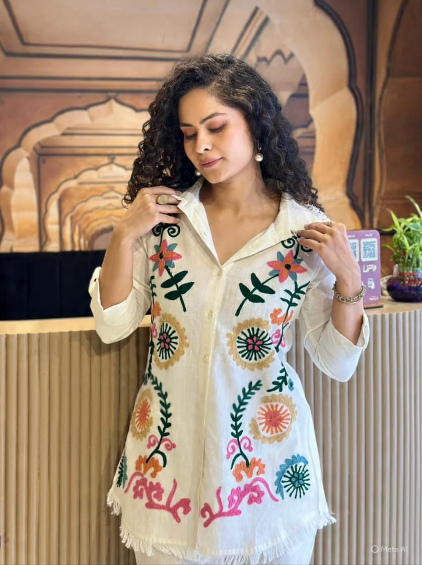 Off-White Embroidered Cotton Co-ord Set for Women | Elegant Casual Wear