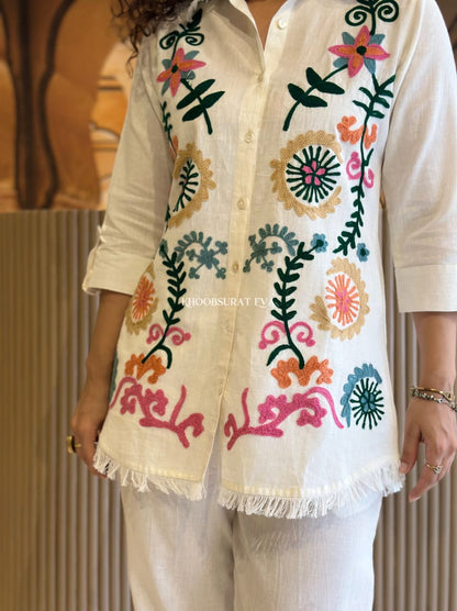 Off-White Embroidered Cotton Co-ord Set for Women | Elegant Casual Wear