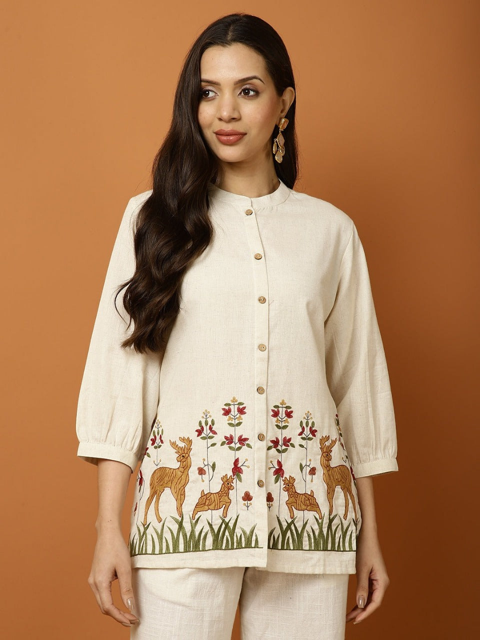 Off-White Embroidered Cotton Co-ord Set for Women | Elegant Everyday & Festive Wear