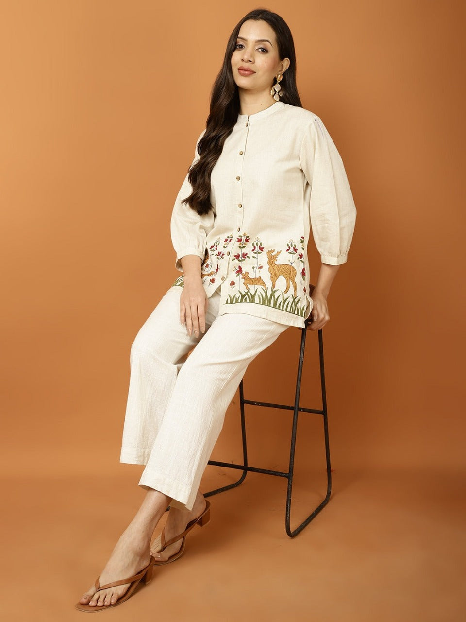 Off-White Embroidered Cotton Co-ord Set for Women | Elegant Everyday & Festive Wear