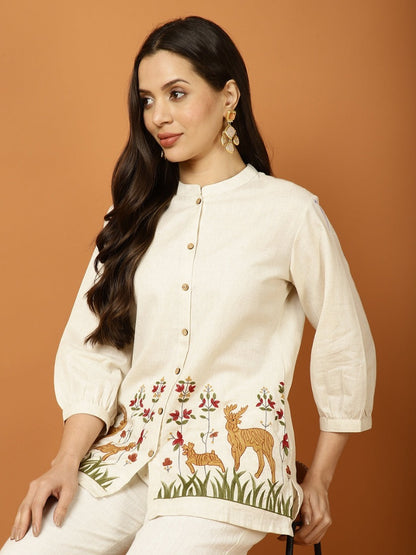 Off-White Embroidered Cotton Co-ord Set for Women | Elegant Everyday & Festive Wear