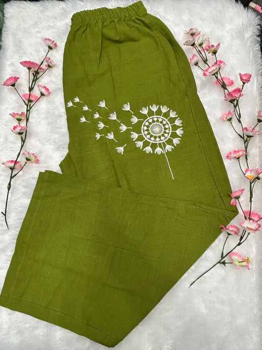 Olive Green Dandelion Print Cotton Co-ord Set for Women | Stylish Casual Wear