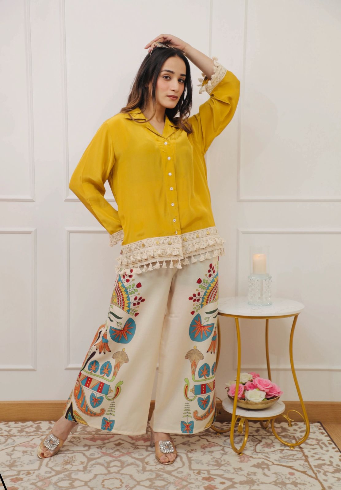 Yellow Floral Printed Cotton Kurta & Pant Set for Women | Elegant Daily Wear