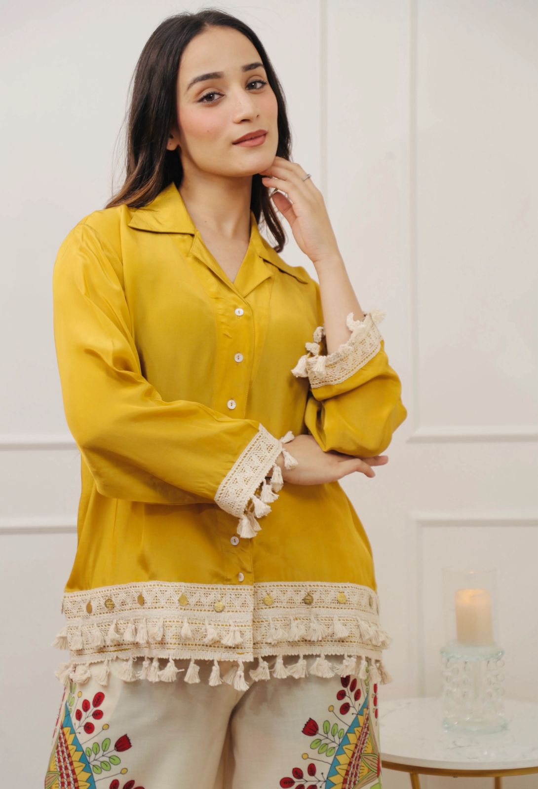Yellow Floral Printed Cotton Kurta & Pant Set for Women | Elegant Daily Wear