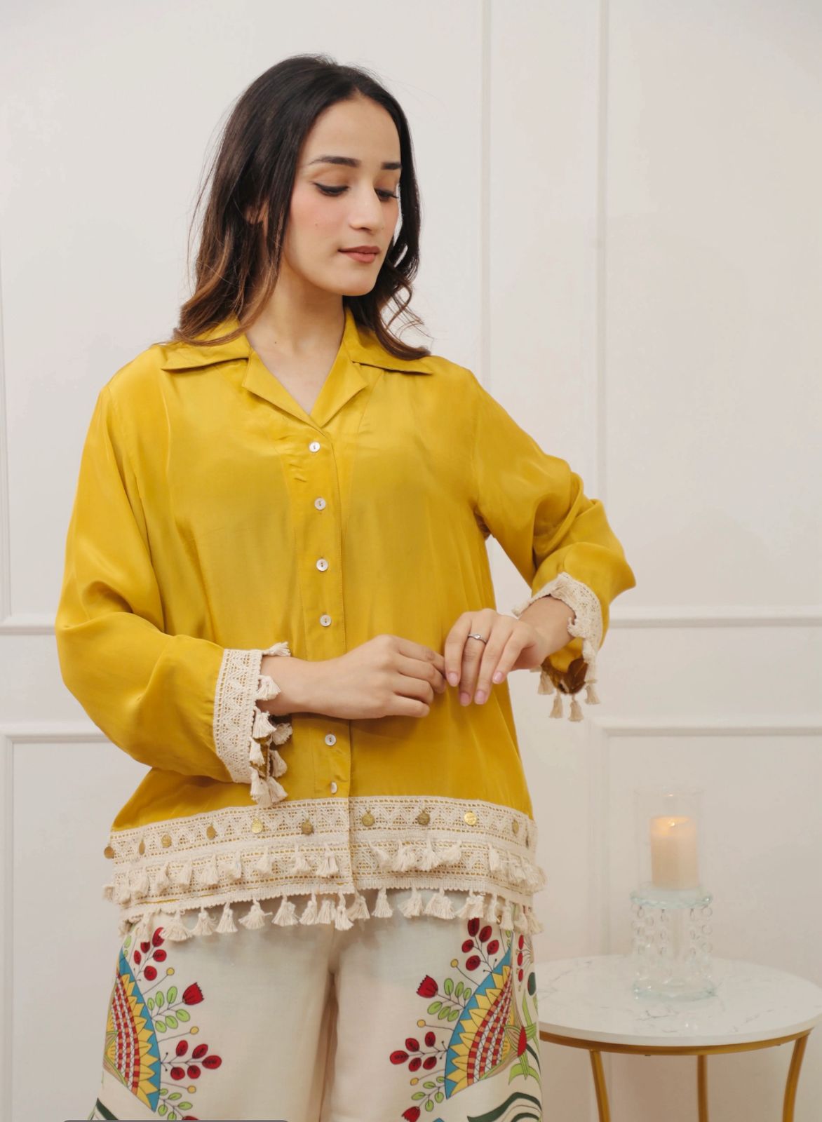 Yellow Floral Printed Cotton Kurta & Pant Set for Women | Elegant Daily Wear