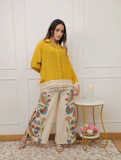 Yellow Floral Printed Cotton Kurta & Pant Set for Women | Elegant Daily Wear