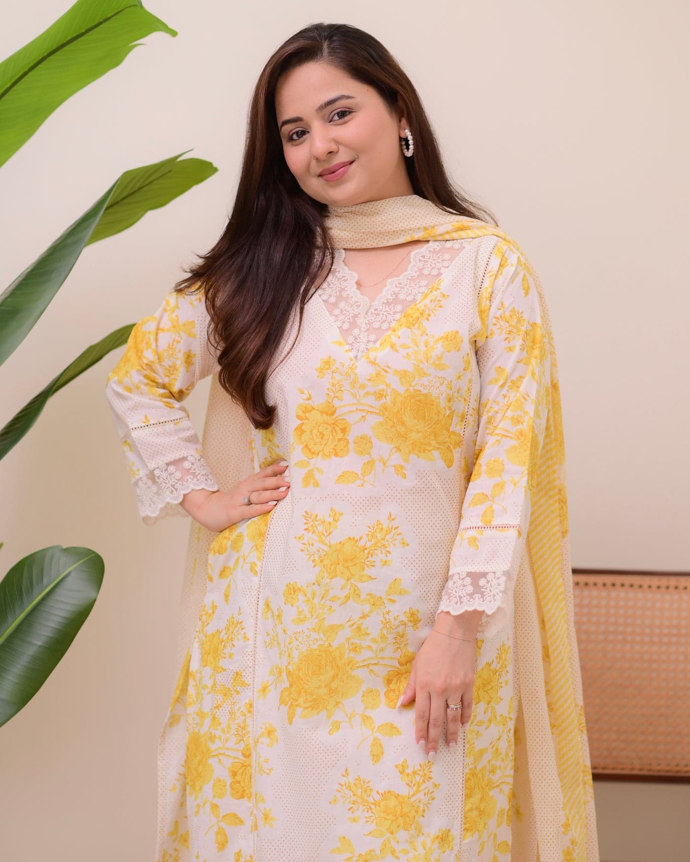 Yellow Floral Embroidered 3-Piece Lawn Suit for Women | Elegant Summer Wear