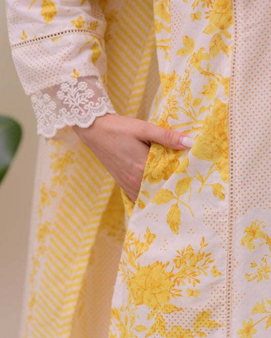 Yellow Floral Embroidered 3-Piece Lawn Suit for Women | Elegant Summer Wear