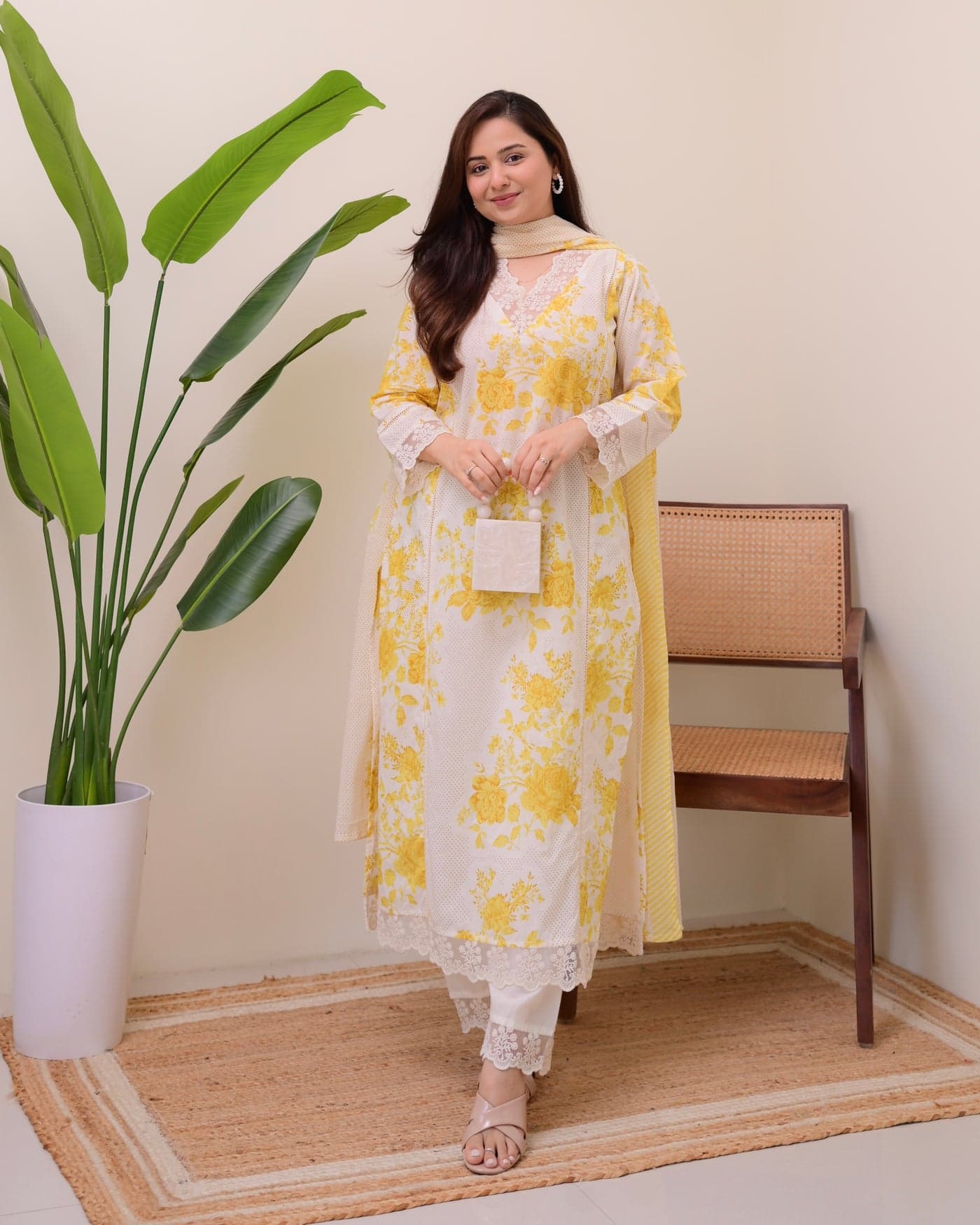 Yellow Floral Embroidered 3-Piece Lawn Suit for Women | Elegant Summer Wear