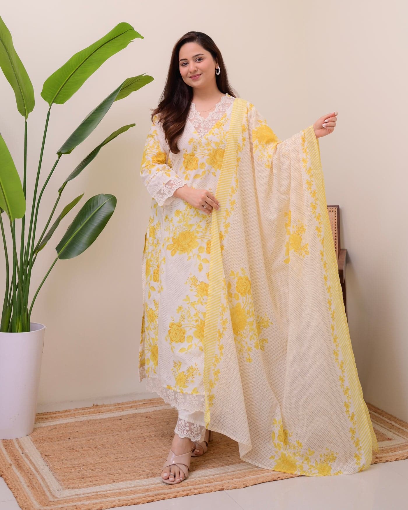 Yellow Floral Embroidered 3-Piece Lawn Suit for Women | Elegant Summer Wear