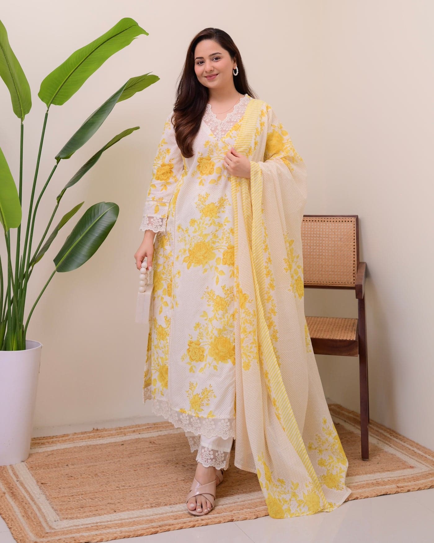 Yellow Floral Embroidered 3-Piece Lawn Suit for Women | Elegant Summer Wear