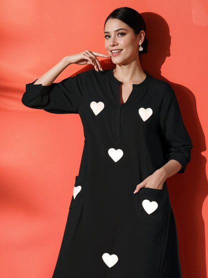 Elegant Black Heart-Embellished Kurta & Pant Set for Women | Stylish Modern Wear