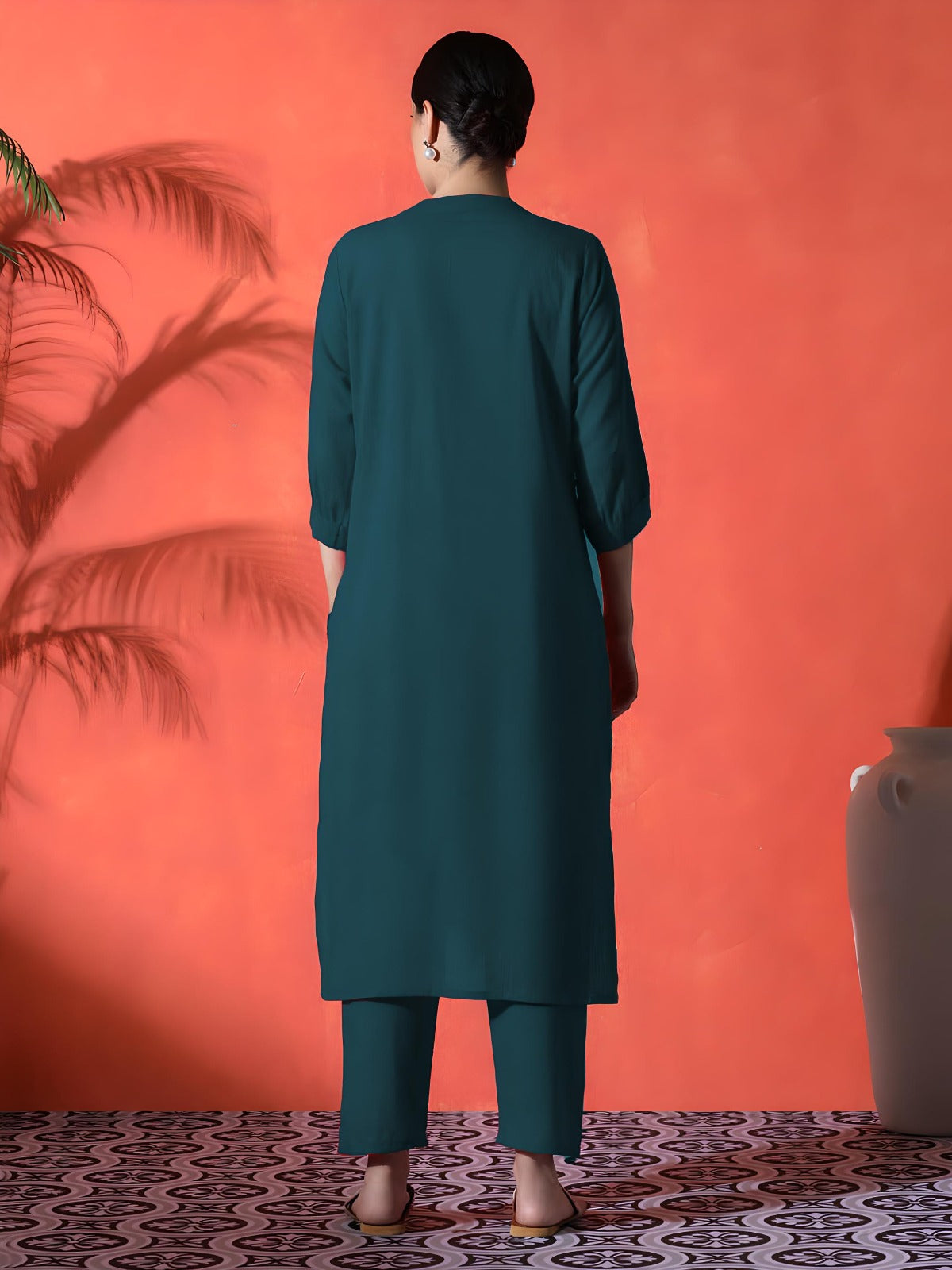 Teal Heart-Embellished Kurta & Pant Set for Women | Stylish Modern Casual Wear