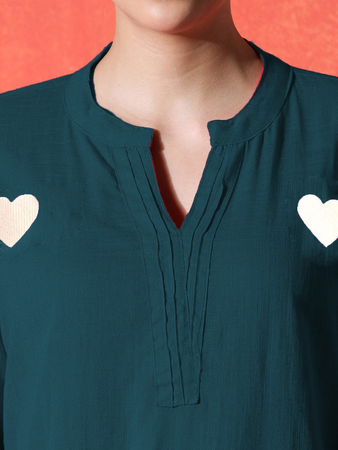 Teal Heart-Embellished Kurta & Pant Set for Women | Stylish Modern Casual Wear