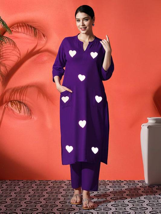 Elegant Purple Solid Kurta & Pant Set for Women | Premium Everyday Comfort Wear