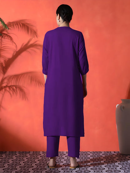 Elegant Purple Solid Kurta & Pant Set for Women | Premium Everyday Comfort Wear