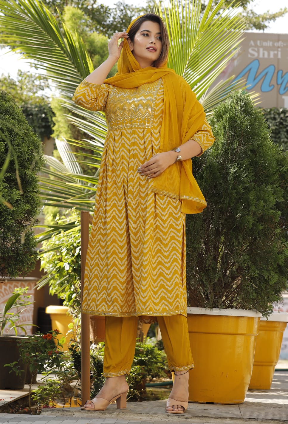 Yellow Ikat Printed Kurta Pant & Dupatta Set for Women | Elegant Festive & Casual Wear